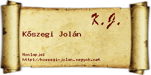 Kőszegi Jolán névjegykártya